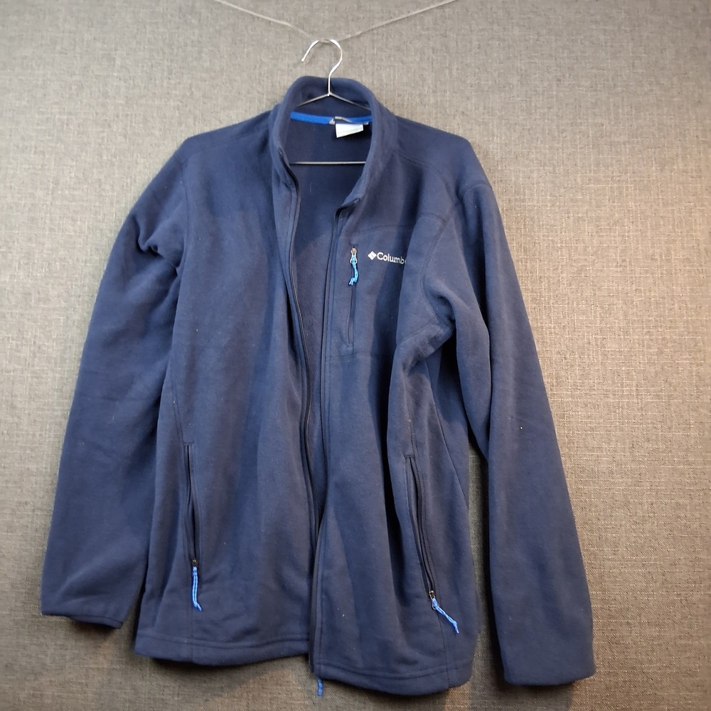 Columbia Mens Navy Blue Full Zip Fleece Jacket Mock Neck Midweight Size M